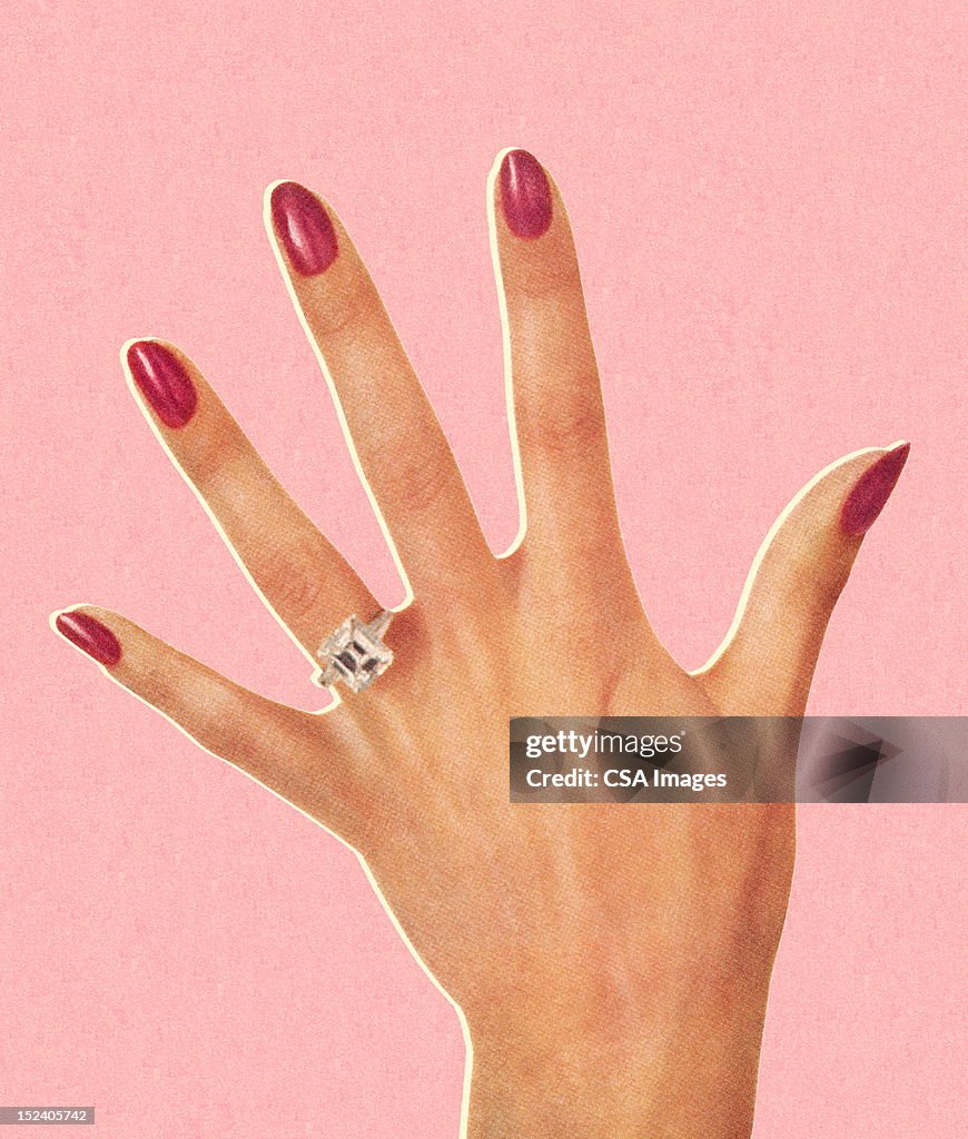 Woman's Hand Wearing Engagement Ring