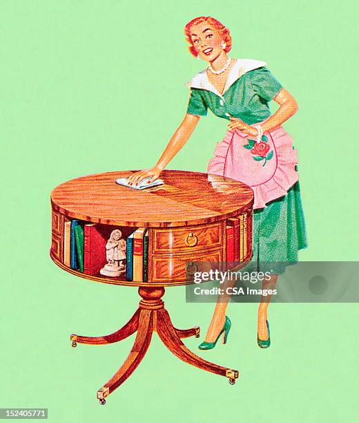 woman dusting table - house wife stock illustrations