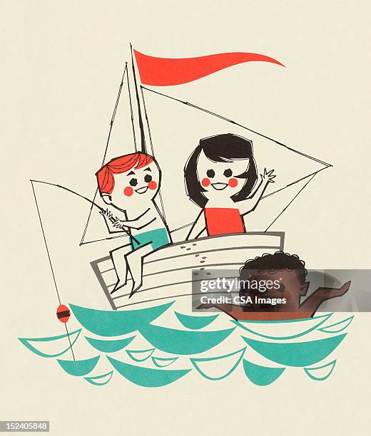 kinder angeln und schwimmen - kid sailing stock-grafiken, -clipart, -cartoons und -symbole