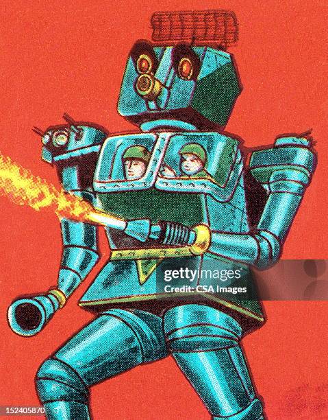 alien robot attack - future soldier stock illustrations