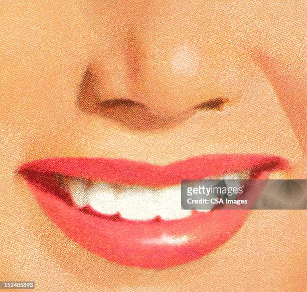 ilustrações de stock, clip art, desenhos animados e ícones de mulher de batom rosa sorriso - smile