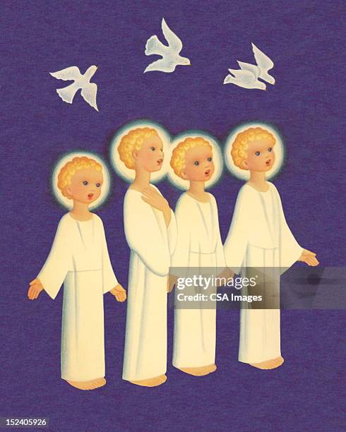 four angels singing - barefoot stock illustrations