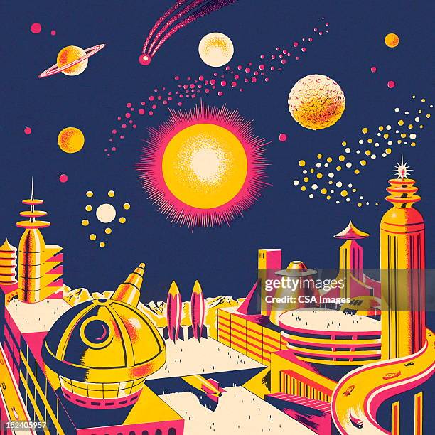 outerspace city - space station stock illustrations