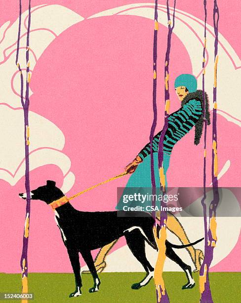 ilustrações de stock, clip art, desenhos animados e ícones de mulher cão a andar galgo - greyhounds