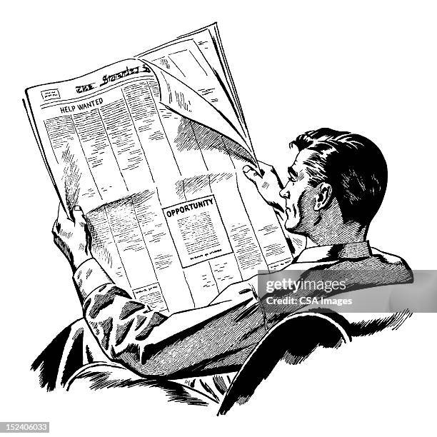 man reading newspaper - reading stock illustrations