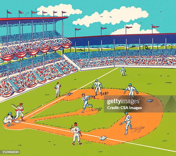 stockillustraties, clipart, cartoons en iconen met baseball game - baseball game stadium