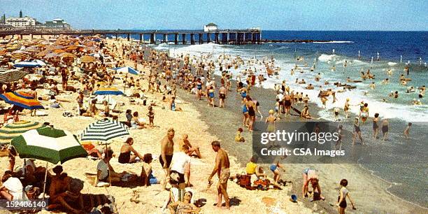 vintage beach scene - beach fun stock illustrations