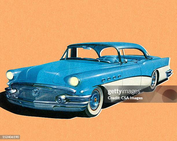 ilustrações de stock, clip art, desenhos animados e ícones de azul e branco vintage de - carro antigo
