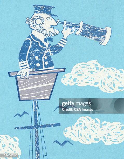 captain in crow's nest - eavesdropping stock illustrations