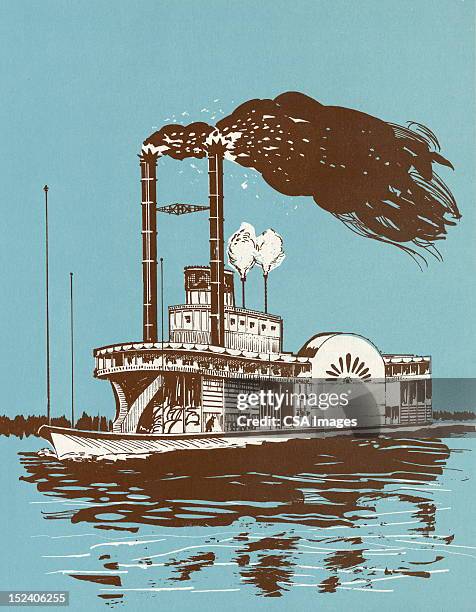 paddle steamer boat - steamboat stock illustrations