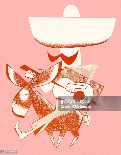 man wearing sombrero riding mule - mexican mustache stock illustrations