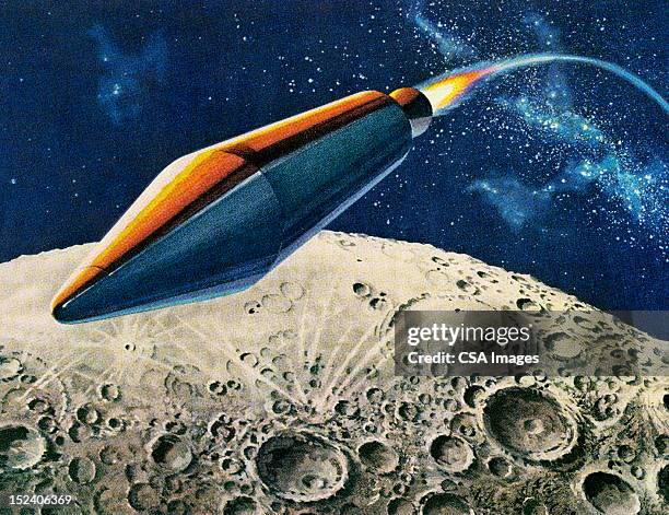 rocket over the moon - space rocket moon stock illustrations