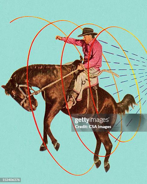 cowboy on bucking horse - cowboys stock illustrations