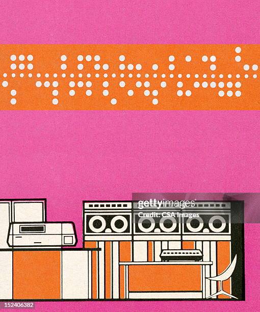 alte zeit computer mit punch card - lochkarte stock-grafiken, -clipart, -cartoons und -symbole