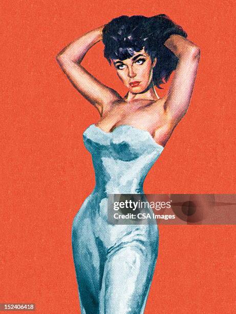 sexy dark haired woman - glamour model stock illustrations