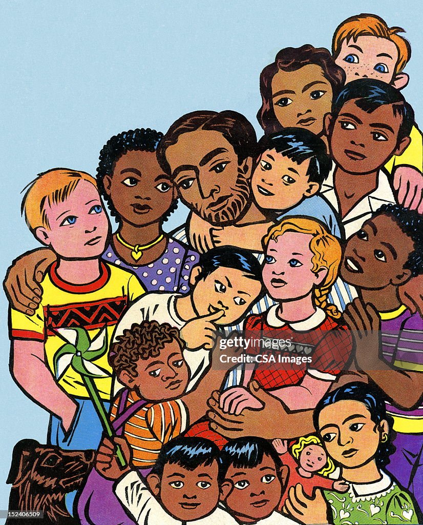 Group of Children With Man