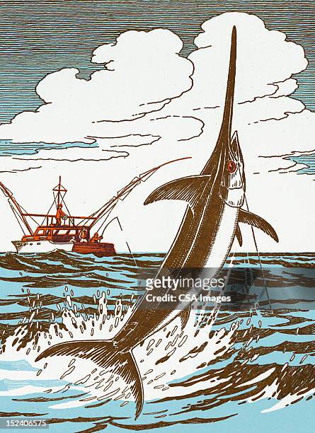 illustrazioni stock, clip art, cartoni animati e icone di tendenza di pesce spada saltare - marlin
