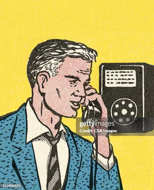 man speaking on telephone - public phone stock illustrations