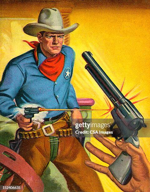 ilustraciones, imágenes clip art, dibujos animados e iconos de stock de cowboy rápido extracción - sheriff