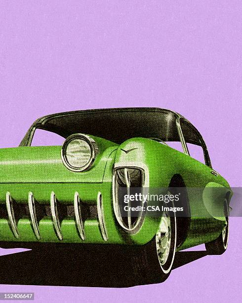 front view of unique green car - car close up stock illustrations