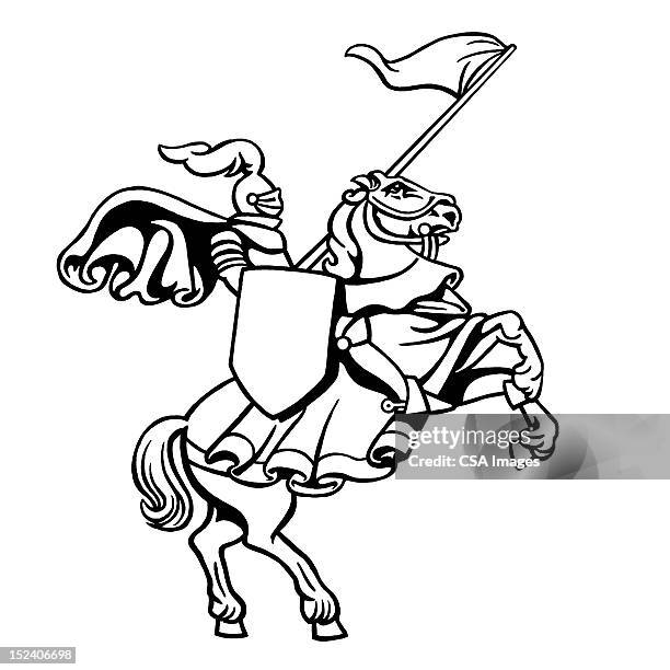 illustrations, cliparts, dessins animés et icônes de knight sur l'élevage de cheval - chevalier