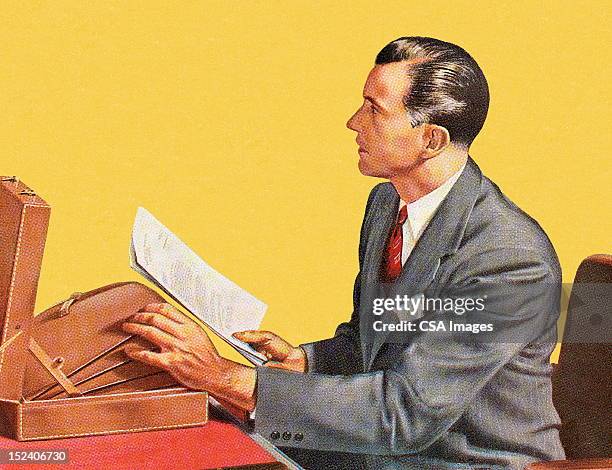 stockillustraties, clipart, cartoons en iconen met man holding papers - actieve ouderen