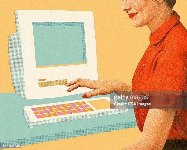 woman using computer - secretary stock illustrations