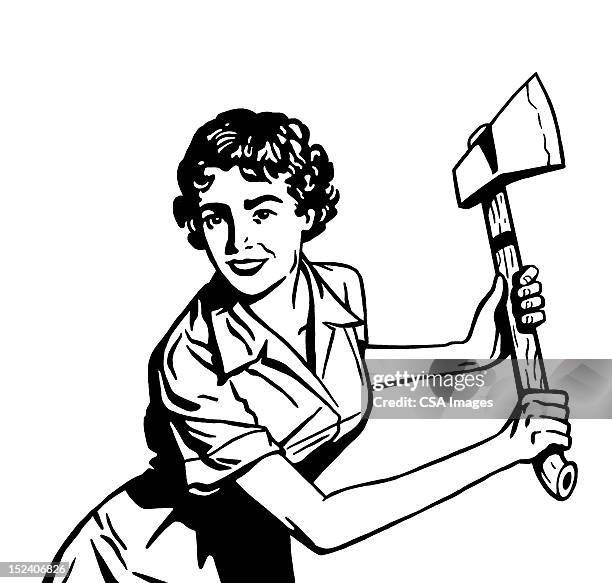 stockillustraties, clipart, cartoons en iconen met woman with axe - bijl