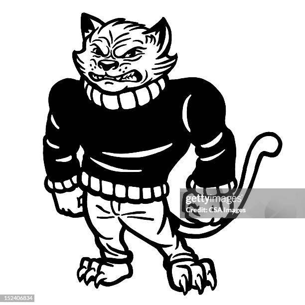 bobcat wearing sweater - wildcat mascot stock illustrations