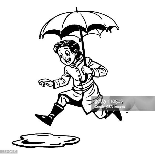 woman jumping in puddle - woman running spring stock illustrations