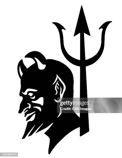 devil with pitchfork - devil horn stock illustrations