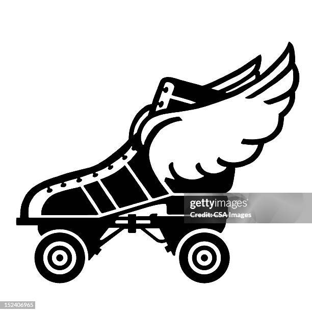 roller skate with wings - roller skating stock illustrations