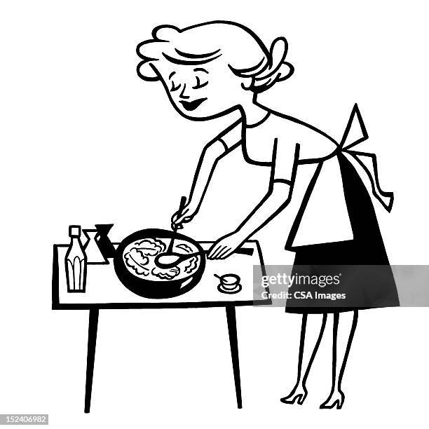 woman making salad - bending spoon stock illustrations