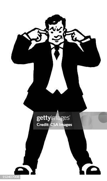 man plugging ears - fingers in ears stock illustrations