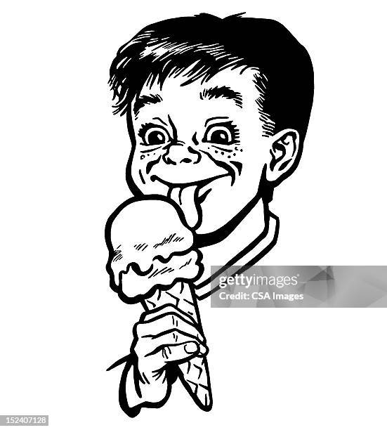 boy eating ice cream cone - eating ice cream stock illustrations