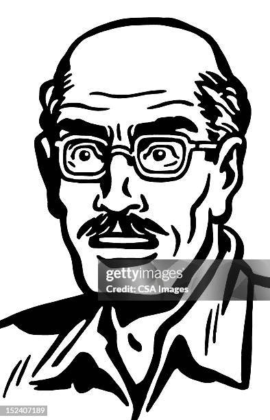 mustache man wearing glasses - eyebrow stock illustrations