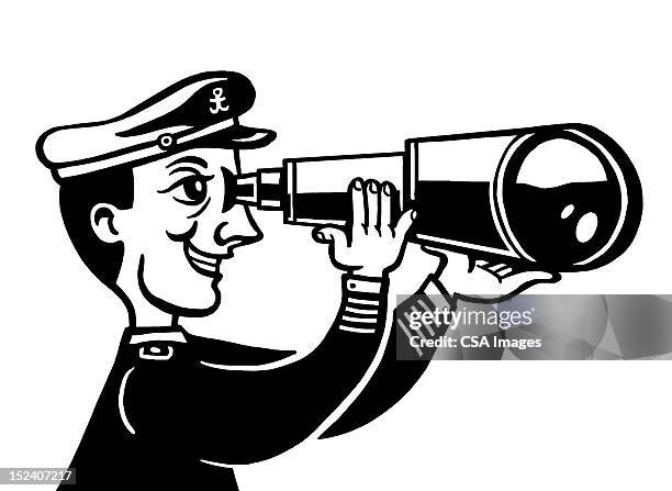 sailor using telescope - eavesdropping stock illustrations