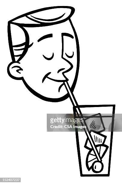 illustrazioni stock, clip art, cartoni animati e icone di tendenza di uomo beve da paglia - drinking straw