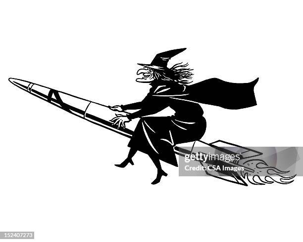 witch riding rocket - spaceship inside stock illustrations