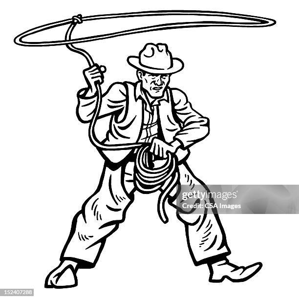 cowboy with lasso - lasso stock illustrations