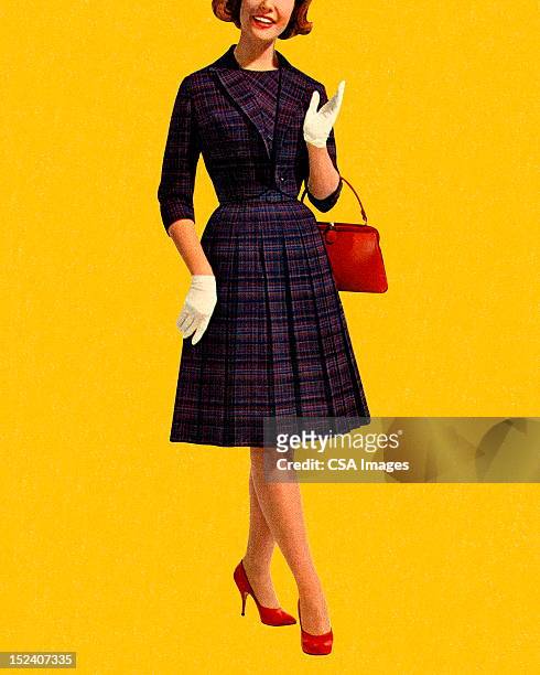 woman wearing plaid dress - checked suit stock illustrations
