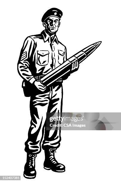 soldier holding ammo - middle aged man facing camera stock illustrations