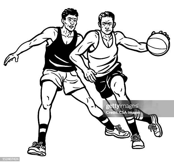 two men playing basketball - teens playing baseball stock illustrations
