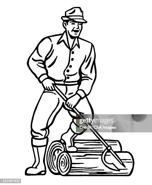 man moving logs - lumberjack stock illustrations