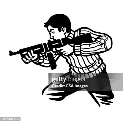 Man Using Automatic Rifle Man Using Automatic Rifle