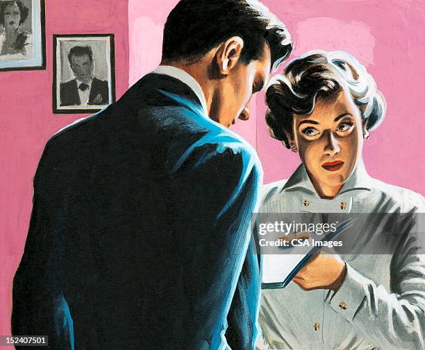 woman giving man papers - divorce papers stock illustrations