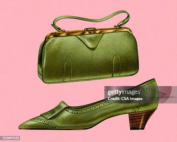 matching green pumps and handbag - high heels stock illustrations