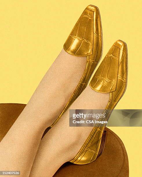 woman wearing gold flats - golden shoes stock illustrations