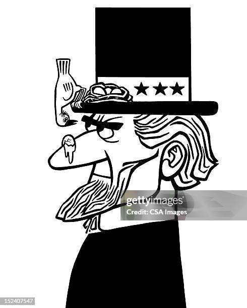 bird nesting on uncle sam - uncle sam hat stock illustrations