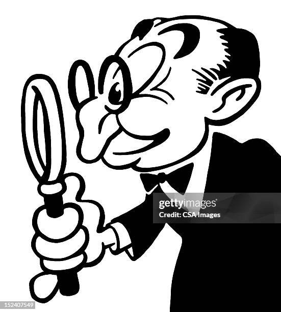 man with glasses and magnifying glass - old man studio stock illustrations
